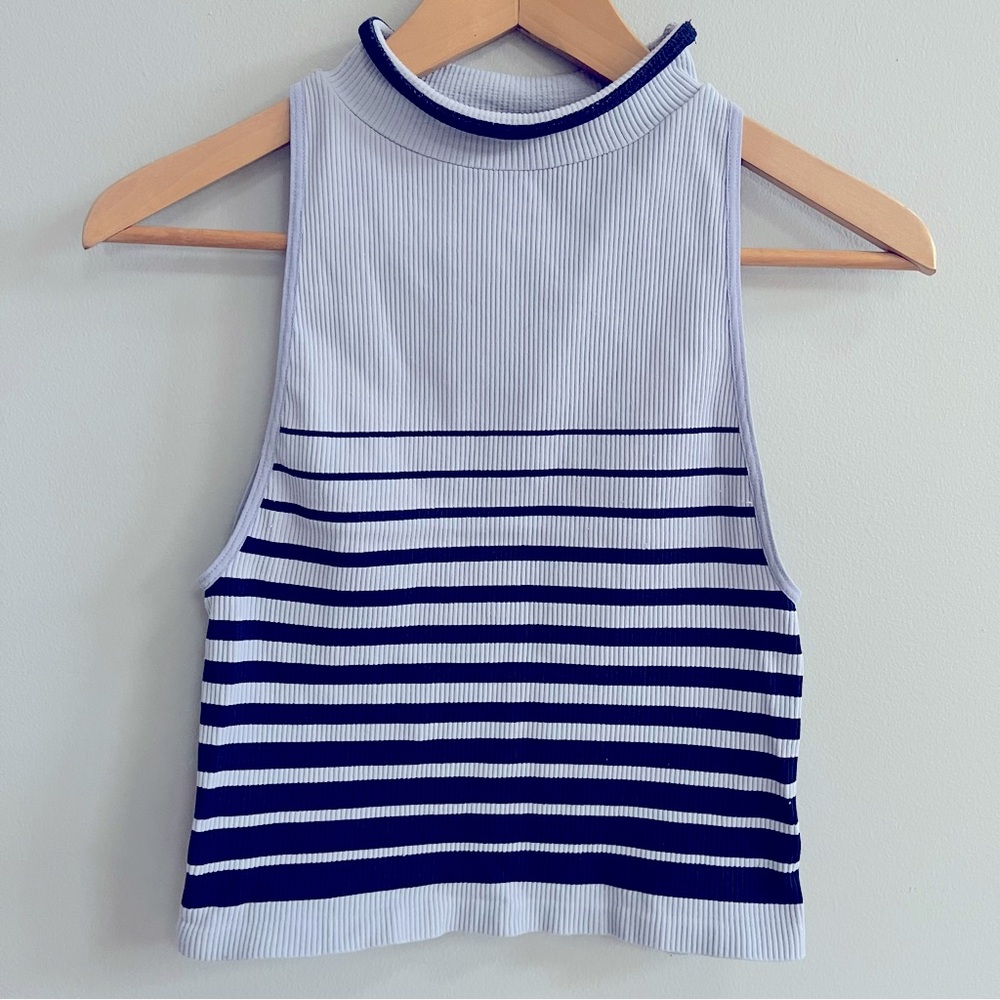 Free People Mock Neck High Five Cropped Seamless Striped Tank Size M/L Festival